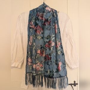 🩷 Floral Blue and Pink Scarf Burn Out Fabric Boho, Prairie, Festival
